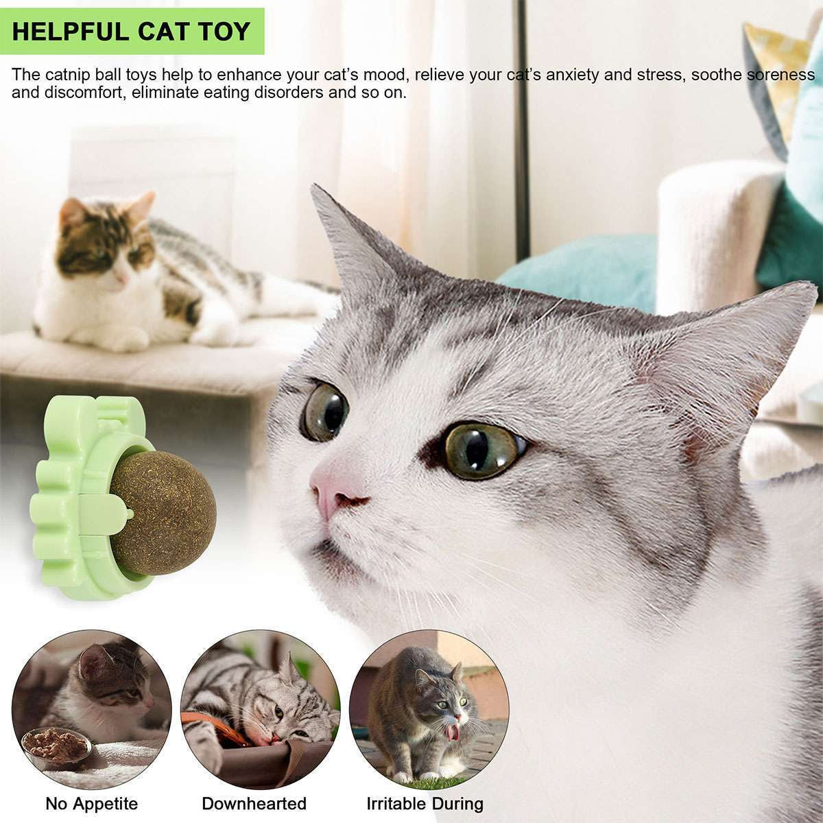 3X Rotatable Catnip Wall Ball Cat Teeth Cleaning Toys Edible Licking Treats Toys