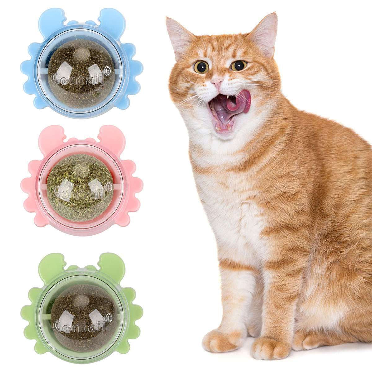 3X Rotatable Catnip Wall Ball Cat Teeth Cleaning Toys Edible Licking Treats Toys