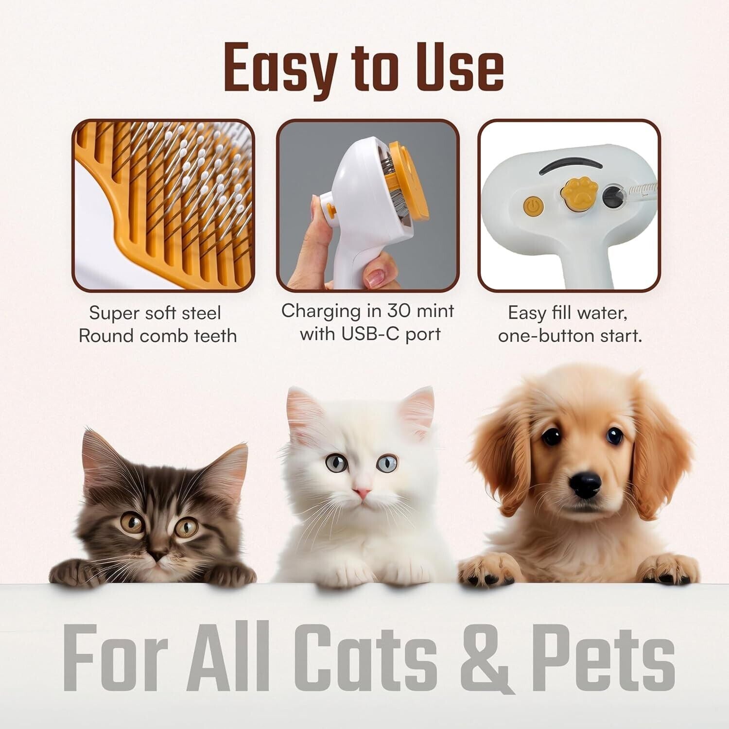 Cat Steam Brush 2024 New Rechargeable Self-Cleaning Pet Grooming Brush